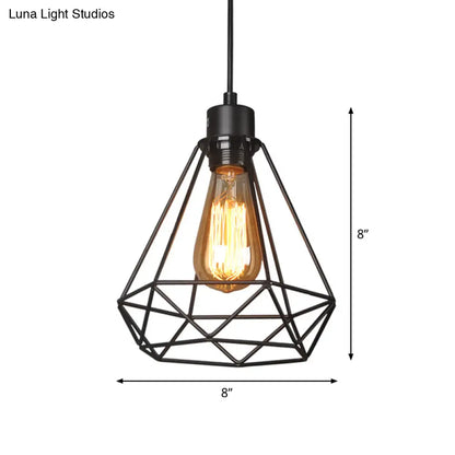 Iron Diamond Hanging Light: Industrial Style Pendant with Bedside Pendulum, Black Finish