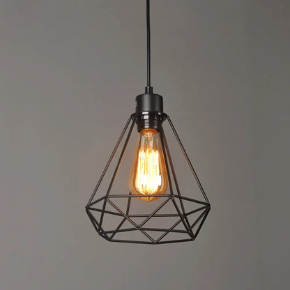 Iron Diamond Hanging Light: Industrial Style Pendant with Bedside Pendulum, Black Finish