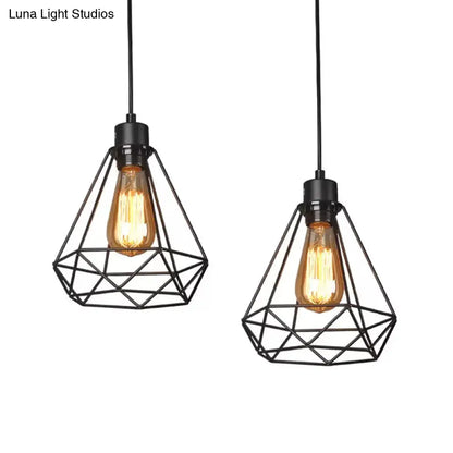 Iron Diamond Hanging Light: Industrial Style Pendant with Bedside Pendulum, Black Finish