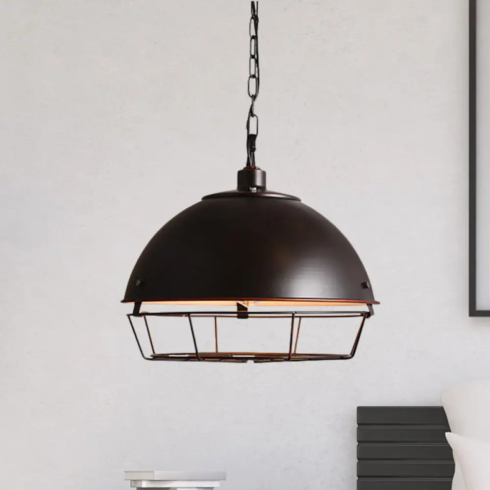 Iron Dome Farmhouse Dining Pendant Lamp with Cage - Black/Rust/Silver, 1 Bulb