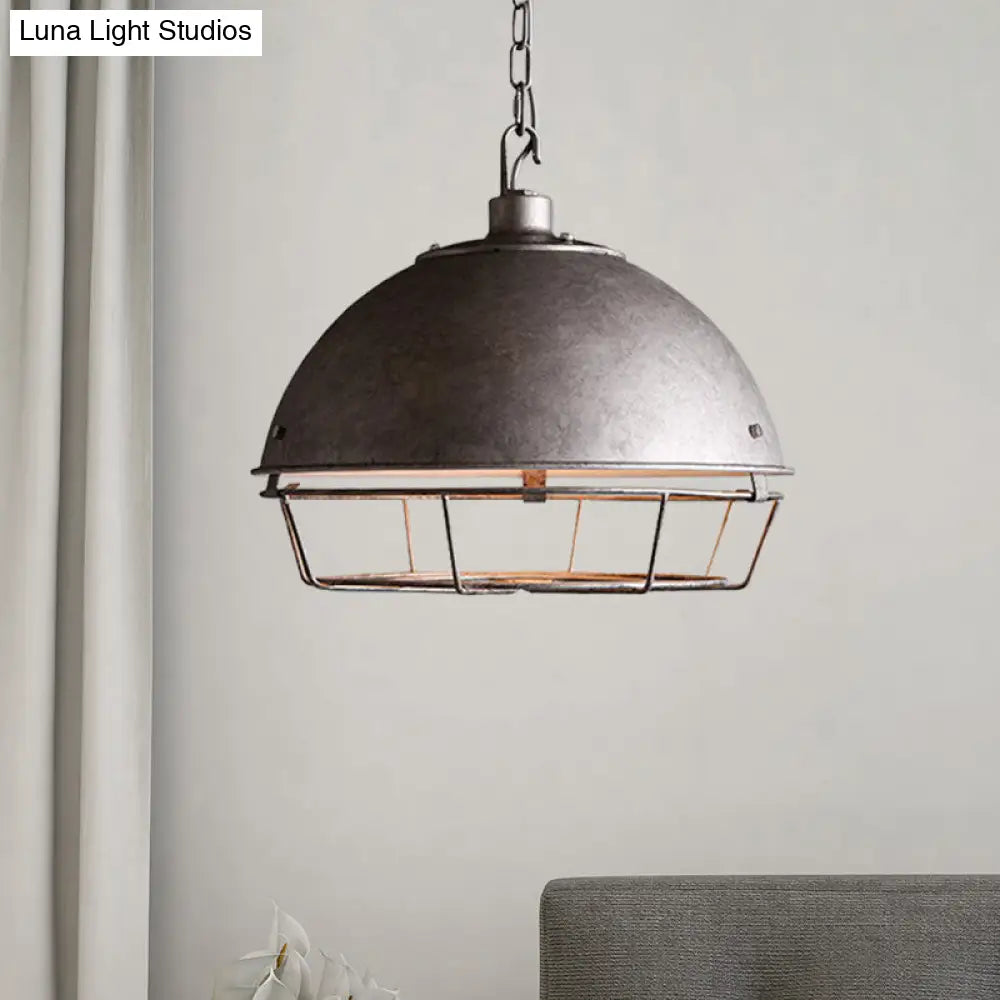 Iron Dome Farmhouse Dining Pendant Lamp with Cage - Black/Rust/Silver, 1 Bulb