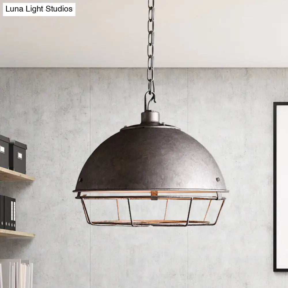 Iron Dome Farmhouse Dining Pendant Lamp with Cage - Black/Rust/Silver, 1 Bulb