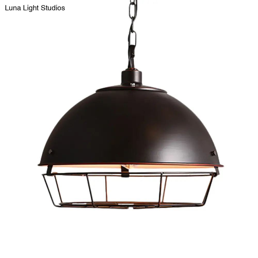 Iron Dome Farmhouse Dining Pendant Lamp with Cage - Black/Rust/Silver, 1 Bulb