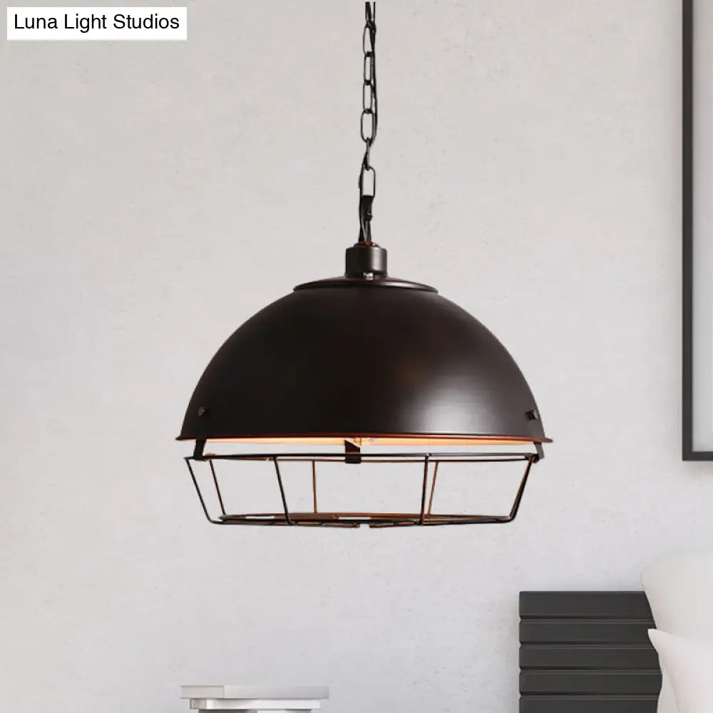 Iron Dome Farmhouse Dining Pendant Lamp with Cage - Black/Rust/Silver, 1 Bulb