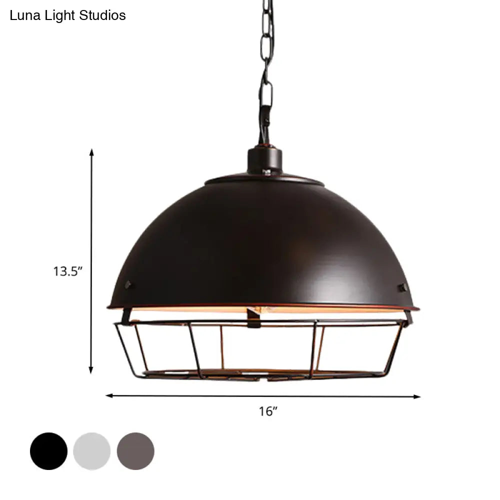 Iron Dome Farmhouse Dining Pendant Lamp with Cage - Black/Rust/Silver, 1 Bulb