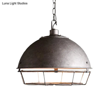 Iron Dome Farmhouse Dining Pendant Lamp with Cage - Black/Rust/Silver, 1 Bulb