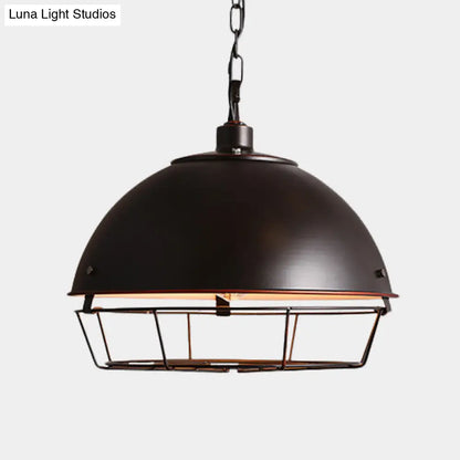 Iron Dome Farmhouse Dining Pendant Lamp with Cage - Black/Rust/Silver, 1 Bulb