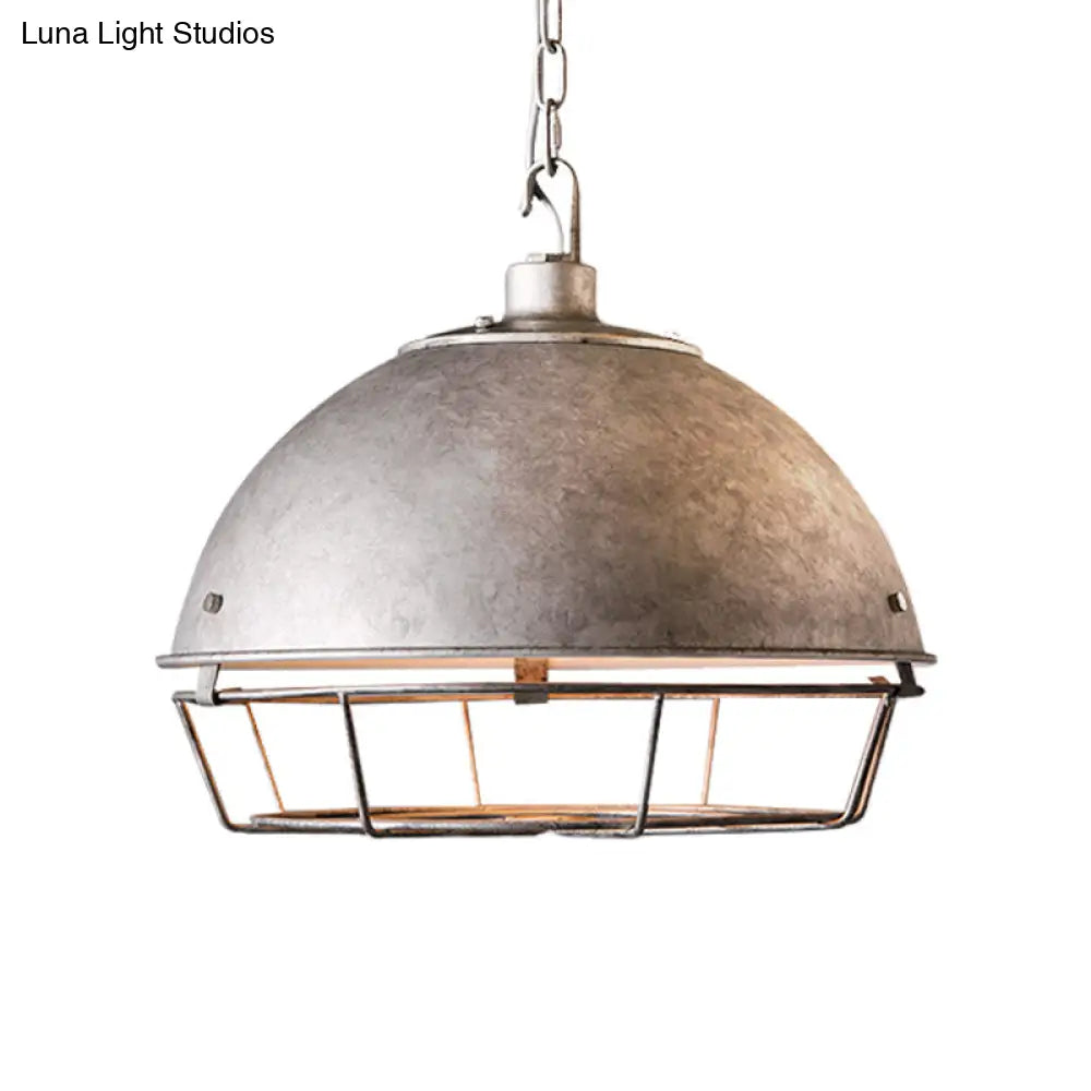 Iron Dome Farmhouse Dining Pendant Lamp with Cage - Black/Rust/Silver, 1 Bulb