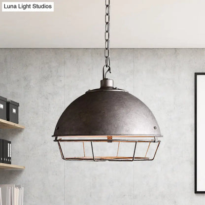 Iron Dome Farmhouse Dining Pendant Lamp with Cage - Black/Rust/Silver, 1 Bulb