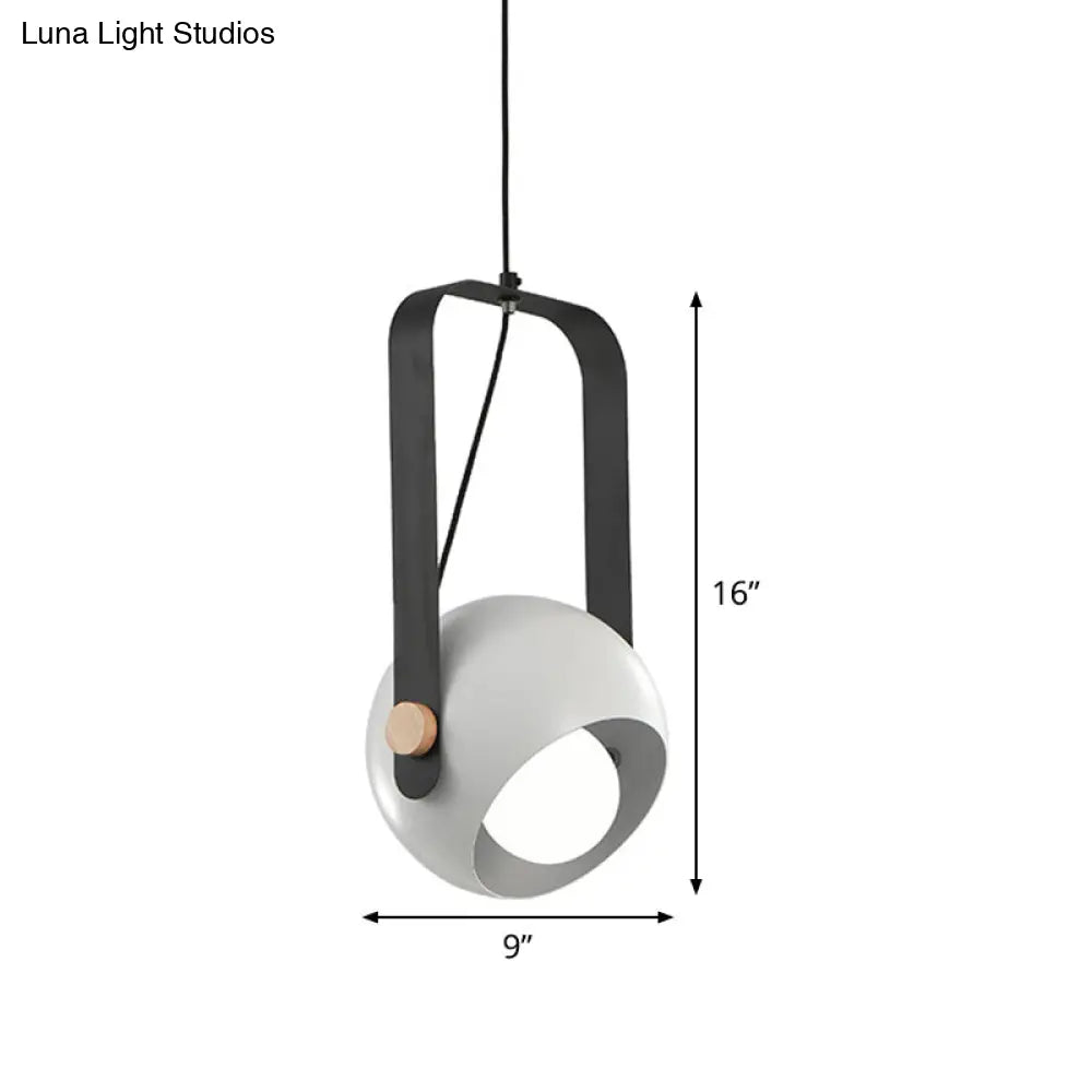 Iron Dome Pendant Lighting - Modernist 1 Light White Ceiling Hang Fixture with Rectangle Handle