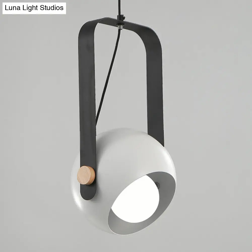 Iron Dome Pendant Lighting - Modernist 1 Light White Ceiling Hang Fixture with Rectangle Handle