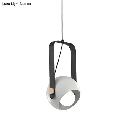 Iron Dome Pendant Lighting - Modernist 1 Light White Ceiling Hang Fixture with Rectangle Handle