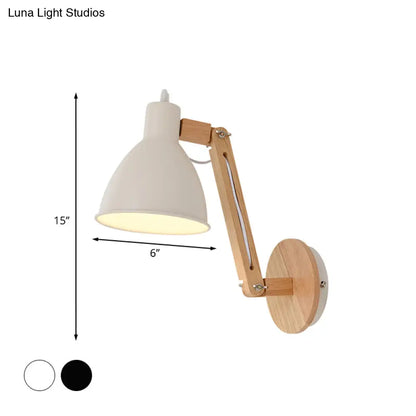 DecorBites™ Iron Domed Wall Mounted Lamp: Modern 1 Head Wall Light with Swing Arm and White/Black Finish