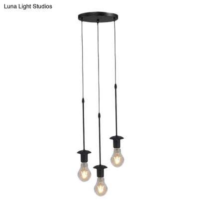 Iron Exposed Bulb Drapes Ceiling Light Loft Pendant Lighting - Black, 5/10 Heads Bistro Multi Light, Round/Linear Canopy