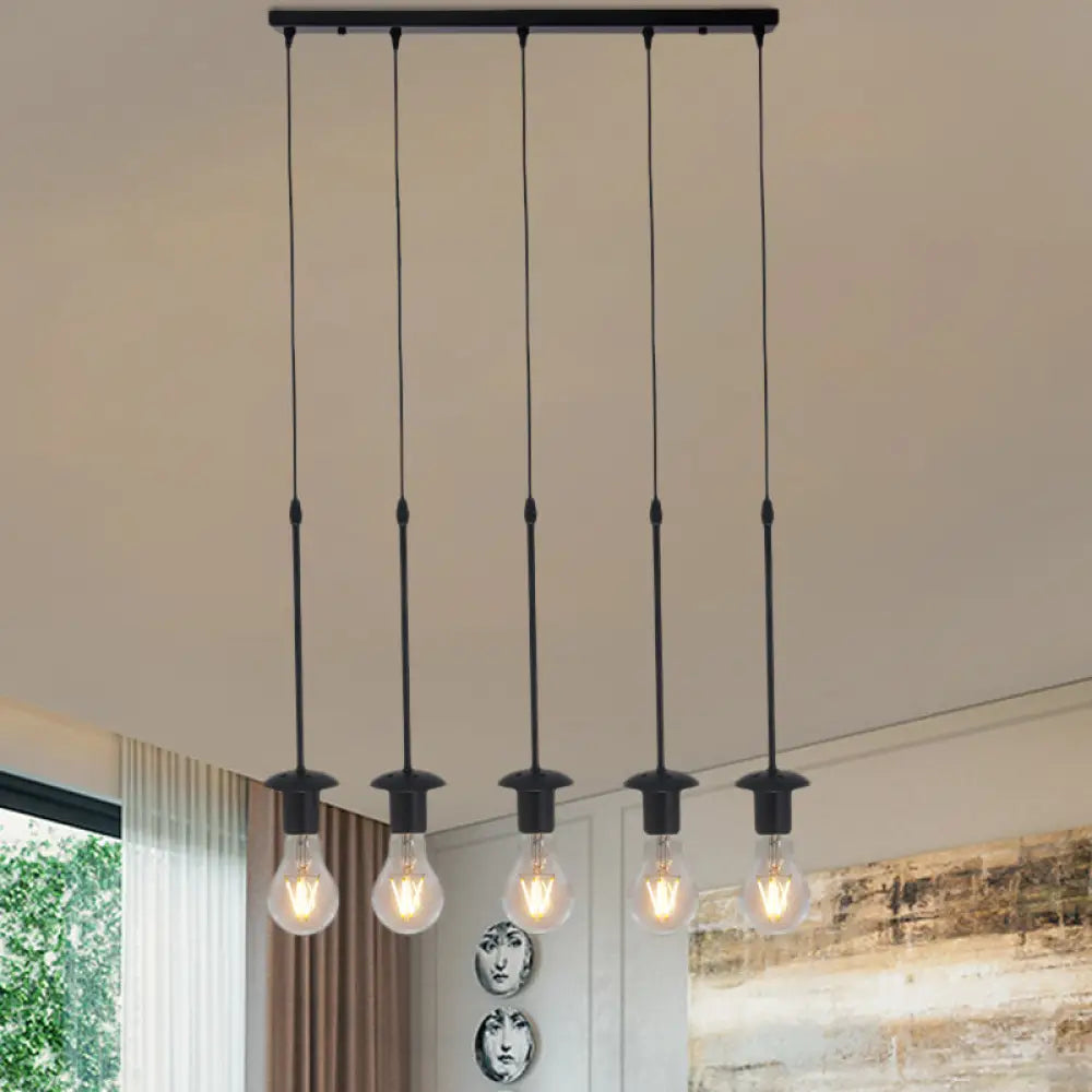 Iron Exposed Bulb Drapes Ceiling Light Loft Pendant Lighting - Black, 5/10 Heads Bistro Multi Light, Round/Linear Canopy