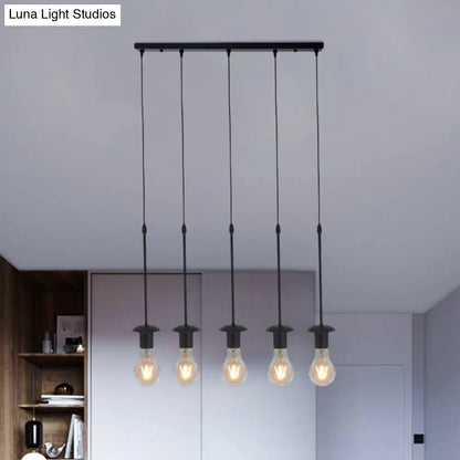 Iron Exposed Bulb Drapes Ceiling Light Loft Pendant Lighting - Black, 5/10 Heads Bistro Multi Light, Round/Linear Canopy