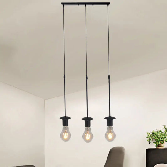 Iron Exposed Bulb Drapes Ceiling Light Loft Pendant Lighting - Black, 5/10 Heads Bistro Multi Light, Round/Linear Canopy