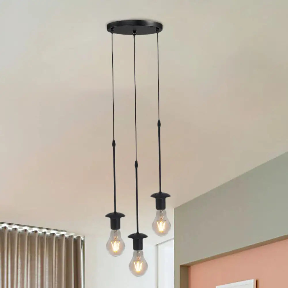 Iron Exposed Bulb Drapes Ceiling Light Loft Pendant Lighting - Black, 5/10 Heads Bistro Multi Light, Round/Linear Canopy