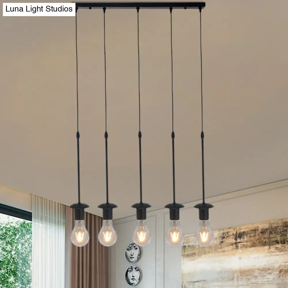 Iron Exposed Bulb Drapes Ceiling Light Loft Pendant Lighting - Black, 5/10 Heads Bistro Multi Light, Round/Linear Canopy