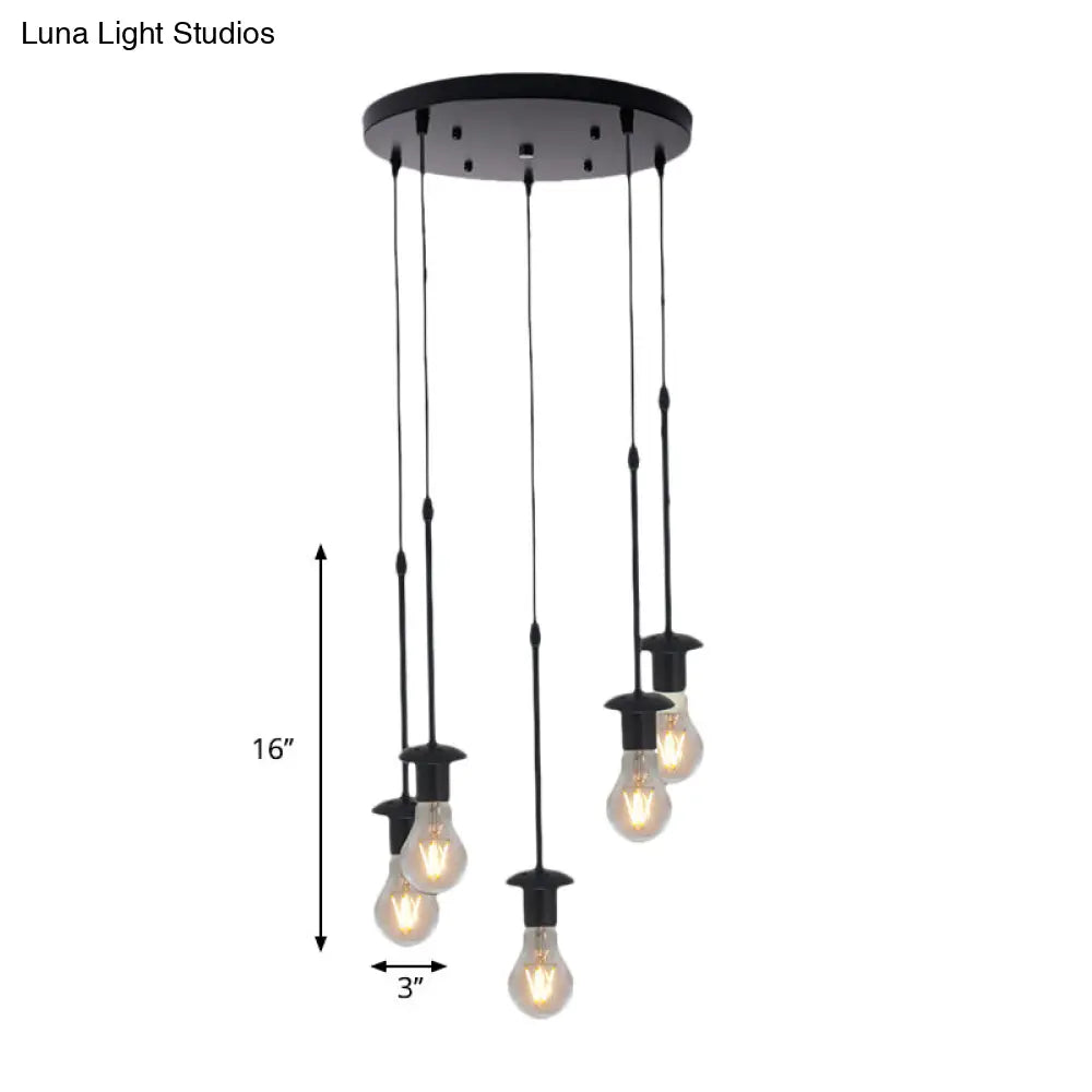 Iron Exposed Bulb Drapes Ceiling Light Loft Pendant Lighting - Black, 5/10 Heads Bistro Multi Light, Round/Linear Canopy