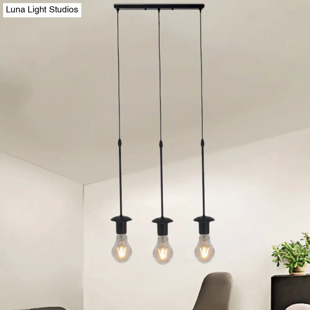 Iron Exposed Bulb Drapes Ceiling Light Loft Pendant Lighting - Black, 5/10 Heads Bistro Multi Light, Round/Linear Canopy