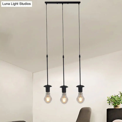 Iron Exposed Bulb Drapes Ceiling Light Loft Pendant Lighting - Black, 5/10 Heads Bistro Multi Light, Round/Linear Canopy