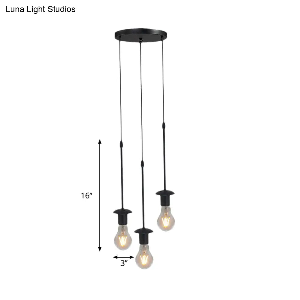 Iron Exposed Bulb Drapes Ceiling Light Loft Pendant Lighting - Black, 5/10 Heads Bistro Multi Light, Round/Linear Canopy