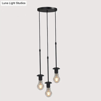 Iron Exposed Bulb Drapes Ceiling Light Loft Pendant Lighting - Black, 5/10 Heads Bistro Multi Light, Round/Linear Canopy