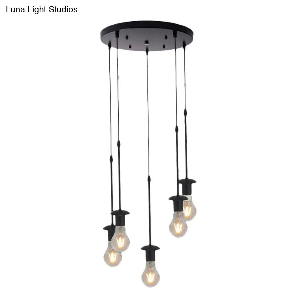 Iron Exposed Bulb Drapes Ceiling Light Loft Pendant Lighting - Black, 5/10 Heads Bistro Multi Light, Round/Linear Canopy