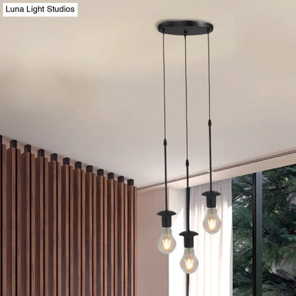 Iron Exposed Bulb Drapes Ceiling Light Loft Pendant Lighting - Black, 5/10 Heads Bistro Multi Light, Round/Linear Canopy