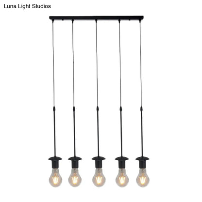 Iron Exposed Bulb Drapes Ceiling Light Loft Pendant Lighting - Black, 5/10 Heads Bistro Multi Light, Round/Linear Canopy