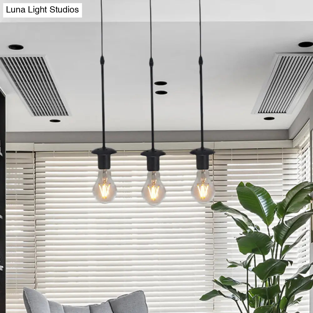 Iron Exposed Bulb Drapes Ceiling Light Loft Pendant Lighting - Black, 5/10 Heads Bistro Multi Light, Round/Linear Canopy