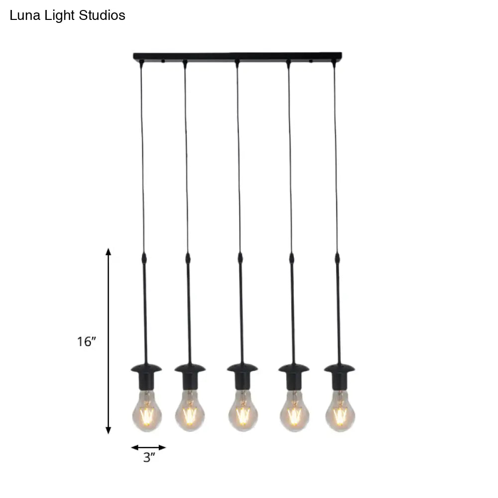 Iron Exposed Bulb Drapes Ceiling Light Loft Pendant Lighting - Black, 5/10 Heads Bistro Multi Light, Round/Linear Canopy