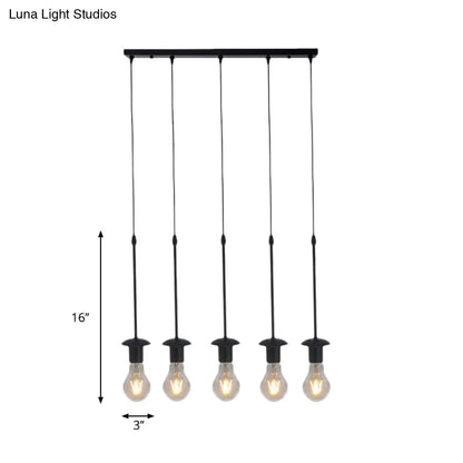 Iron Exposed Bulb Drapes Ceiling Light Loft Pendant Lighting - Black, 5/10 Heads Bistro Multi Light, Round/Linear Canopy