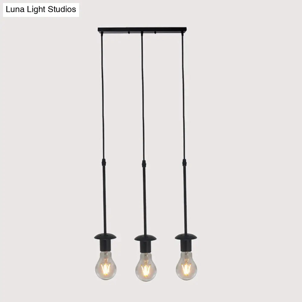 Iron Exposed Bulb Drapes Ceiling Light Loft Pendant Lighting - Black, 5/10 Heads Bistro Multi Light, Round/Linear Canopy