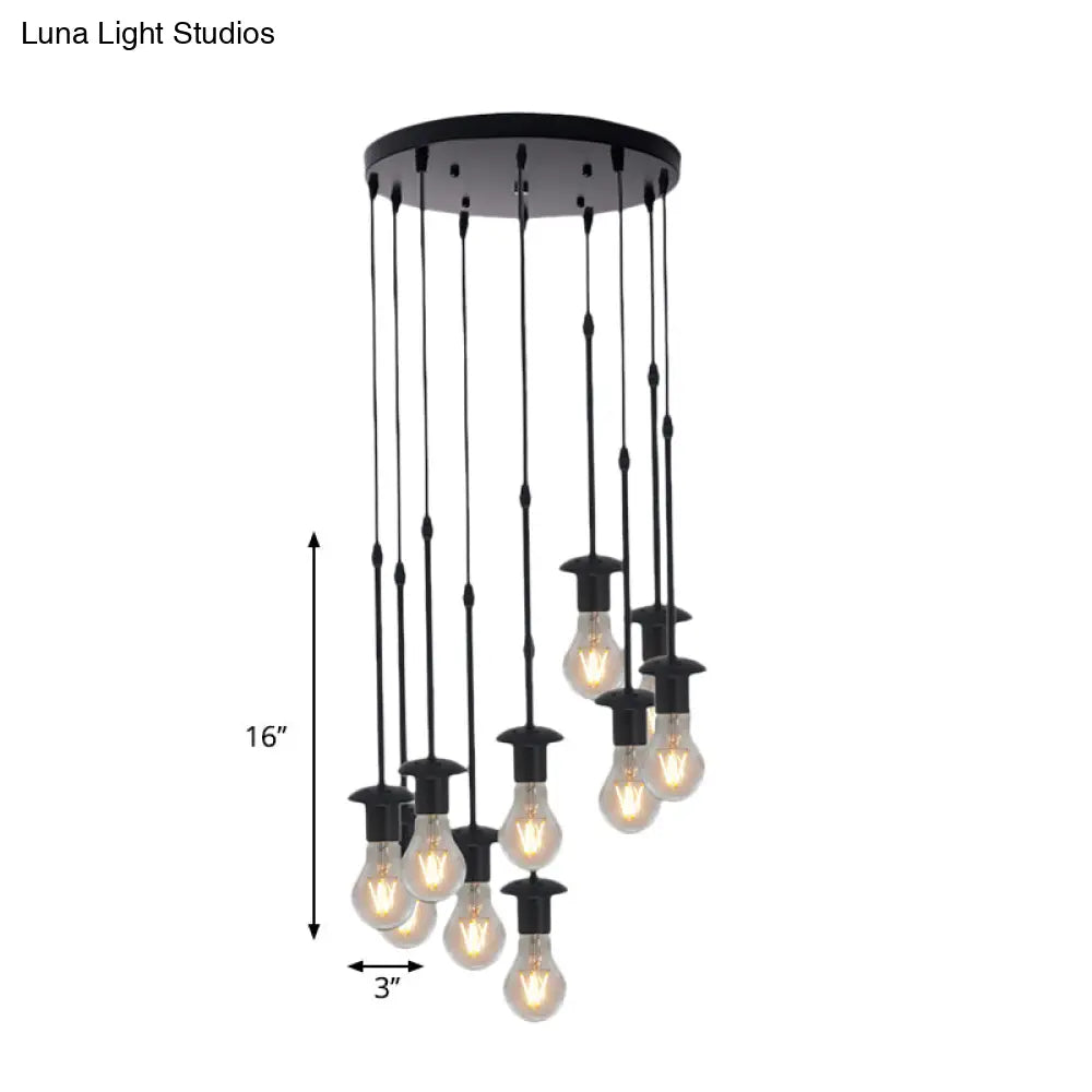 Iron Exposed Bulb Drapes Ceiling Light Loft Pendant Lighting - Black, 5/10 Heads Bistro Multi Light, Round/Linear Canopy