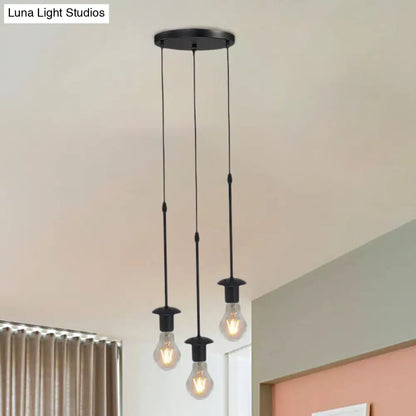 Iron Exposed Bulb Drapes Ceiling Light Loft Pendant Lighting - Black, 5/10 Heads Bistro Multi Light, Round/Linear Canopy