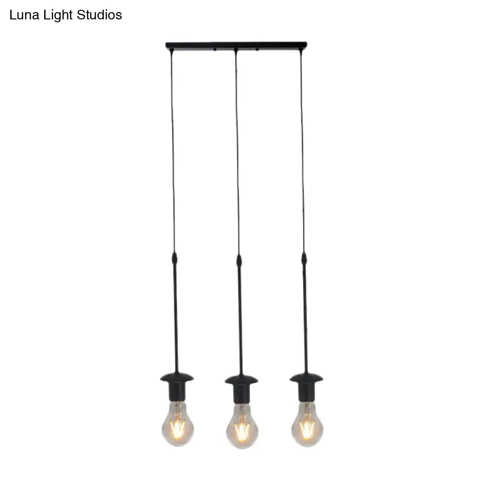 Iron Exposed Bulb Drapes Ceiling Light Loft Pendant Lighting - Black, 5/10 Heads Bistro Multi Light, Round/Linear Canopy