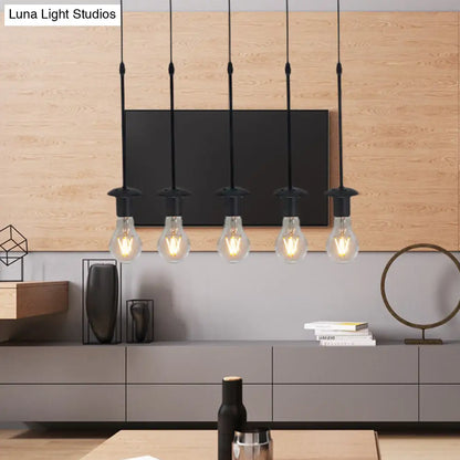 Iron Exposed Bulb Drapes Ceiling Light Loft Pendant Lighting - Black, 5/10 Heads Bistro Multi Light, Round/Linear Canopy