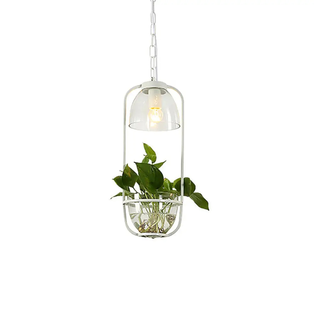 Iron Hanging Farmhouse LED Pendant Lamp in Black/White/Gold with Warm/White Lighting and Plant Pot