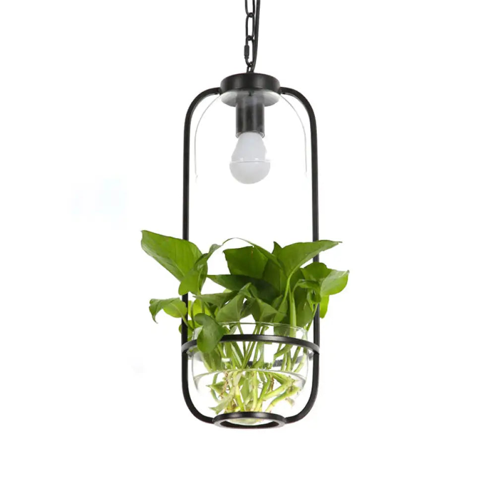 Iron Hanging Farmhouse LED Pendant Lamp in Black/White/Gold with Warm/White Lighting and Plant Pot