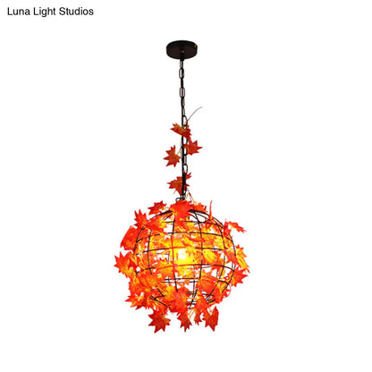 Iron Hanging Pendant Light with Artificial Plant - Industrial Globe Ceiling Fixture