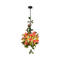 Iron Hanging Pendant Light with Artificial Plant - Industrial Globe Ceiling Fixture