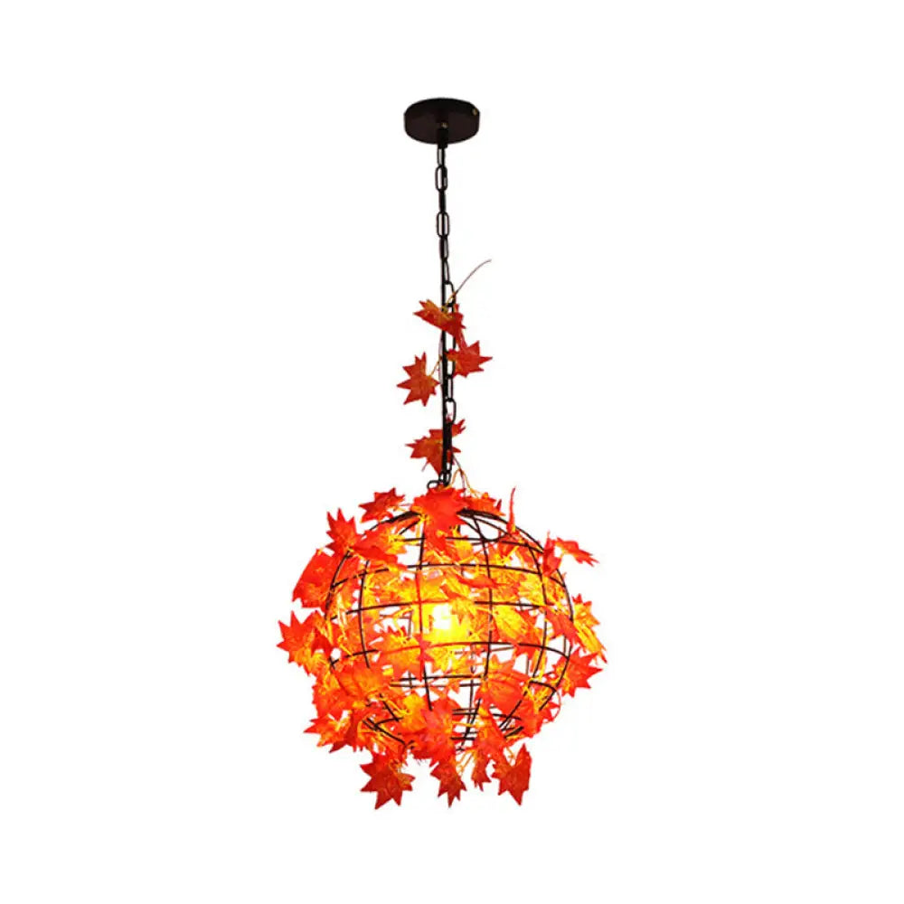 Iron Hanging Pendant Light with Artificial Plant - Industrial Globe Ceiling Fixture