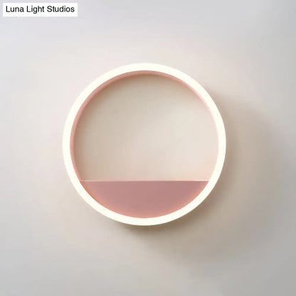 DecorBites™ Iron Hoop Flush Mount Wall Light: Macaron Pink/Blue, 12"/16" Wide LED Sconce with Storage Rack – Warm/White Light