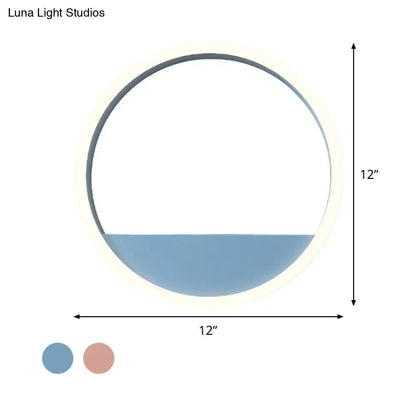 DecorBites™ Iron Hoop Flush Mount Wall Light: Macaron Pink/Blue, 12"/16" Wide LED Sconce with Storage Rack – Warm/White Light