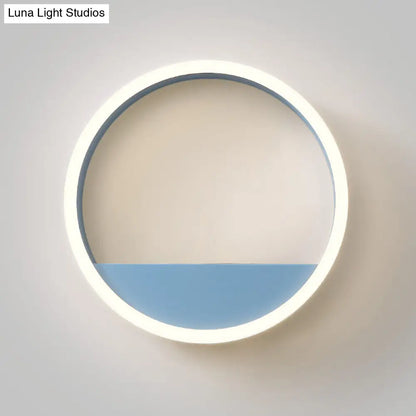 DecorBites™ Iron Hoop Flush Mount Wall Light: Macaron Pink/Blue, 12"/16" Wide LED Sconce with Storage Rack – Warm/White Light