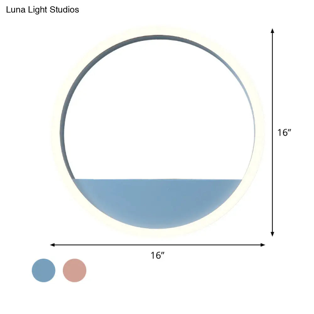 DecorBites™ Iron Hoop Flush Mount Wall Light: Macaron Pink/Blue, 12"/16" Wide LED Sconce with Storage Rack – Warm/White Light