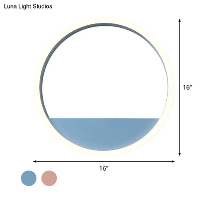 DecorBites™ Iron Hoop Flush Mount Wall Light: Macaron Pink/Blue, 12"/16" Wide LED Sconce with Storage Rack – Warm/White Light