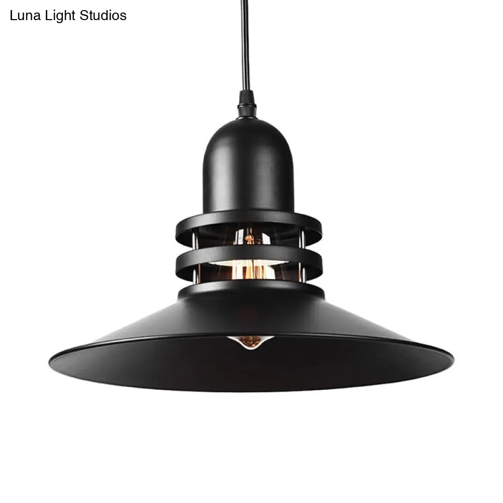 Iron Industrial Pendant Lamp with Cutout Design - Saucer Dining Table Light, 1-Bulb Black Suspension lighting